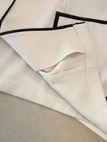 GlowEve CURVE Women's Fashionable & Elegant Contrast Trim Sleeveless Blazer And Contrast Trim Shorts Suit Set - Apricot - View 7