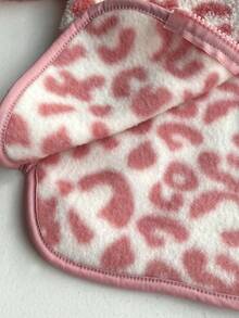 SHEIN Elladie kids 女童休闲可爱立领拉链假口袋豹纹毛绒外套，秋冬款