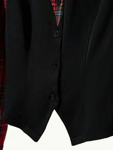 Franclia Red Plaid Contrast Black Embroidered Long Sleeve Shirt, Versatile For Casual, Commute, And Daily Wear - Black - View 4