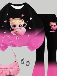 SHEIN 女童休闲宽松圆领长袖卫衣套装，两件套，适合秋冬季节，舒适保暖，充满圣诞气息，是秋冬穿搭的理想之选。轻松舒适，适合秋冬叠穿，时尚百搭，休闲百搭，儿童印花服装，秋冬新款，尽显秋日风情。 - 彩色 - 查看 6