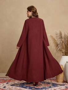 Al Najma Women's Retro Color Block Loose Long Abaya Robe, Suitable For Daily Commute - Redwood - View 2
