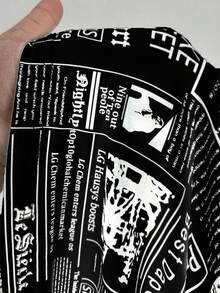 SHEIN CURVE+ 大码时尚报纸印花修身半身裙 - 黑與白 - 查看 4