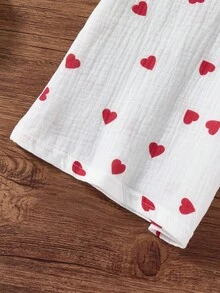 Conjunto de top con cuello de volantes con estampado de corazón y rayas en el bajo, y pantalones anchos de pierna ancha para niñas, adecuado para fiestas de San Valentín, primavera/otoño - Multicolor - Ver 7
