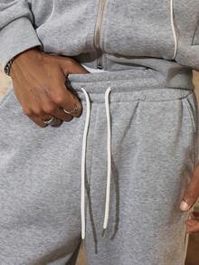 PAVTROS 男士卫衣套装，男士宽松款，最佳，男友风，夏季，度假，Y2K，复古，朋友风，立领拉链开衫，带反光条纹和运动线条，搭配阔腿裤。 - 淺灰色 - 查看 6