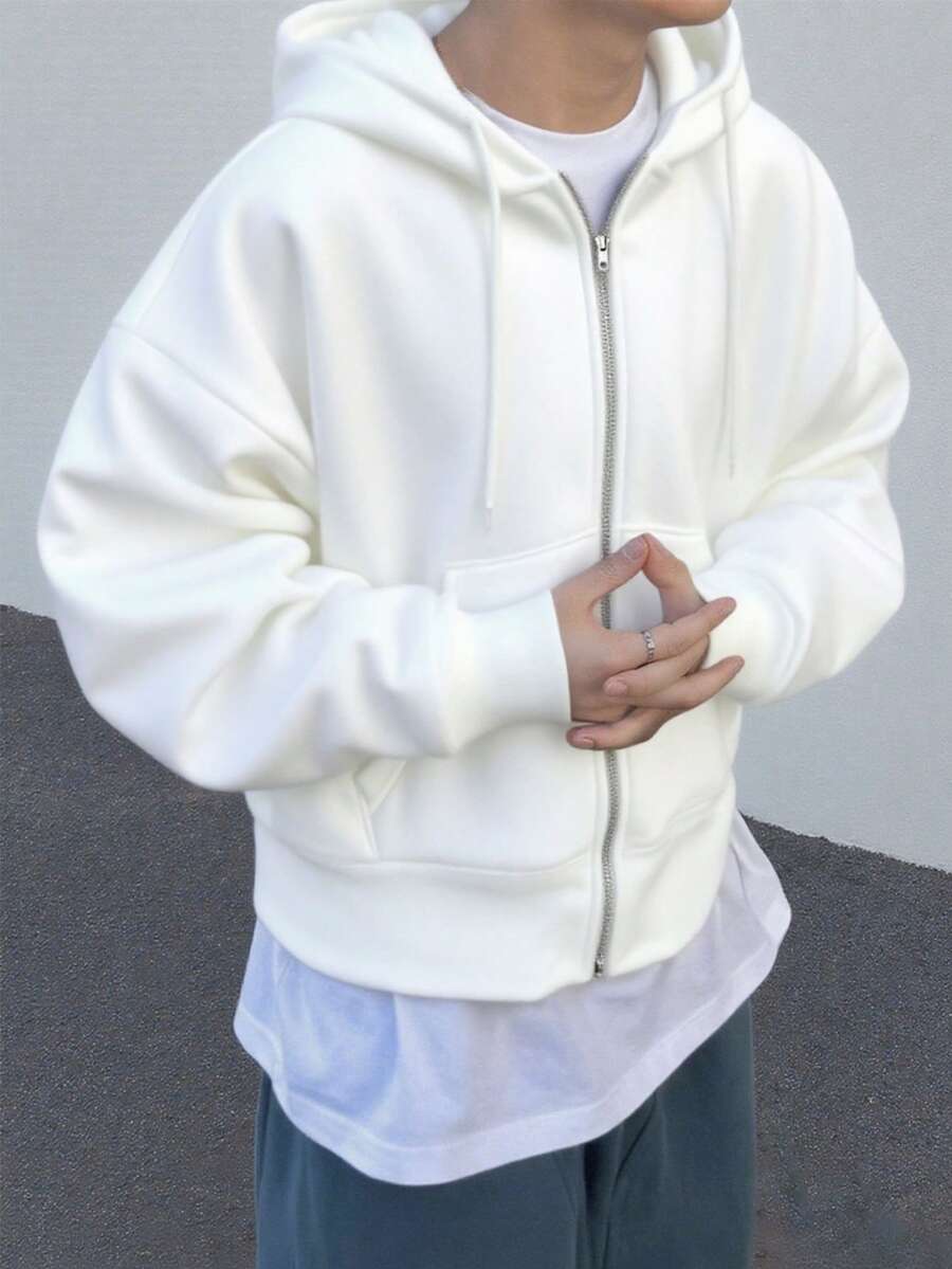 Manfinity Hypemode Plus Size Men's Casual Open Front Long Sleeve Sweatshirt - White - View 1