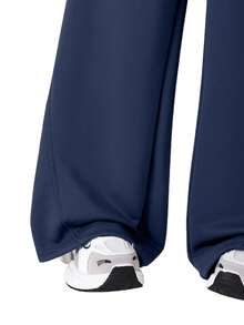 SHEIN 1 pieza Pantalón de pierna recta de unicolor para niña preadolescente, suave y cómodo, diseño simple fácil de combinar, adecuado para la escuela, actividades al aire libre y otoño/invierno - azul real - Ver 8