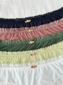 5pcs/Pack Plus Size Women Lace Patchwork Comfortable Briefs - Multicolor - View 4