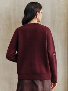 Anewsta 女士圆领手工串珠亮片刺绣时尚优雅百搭通勤抗衰老红色毛衣 - 紅色 - 查看 7