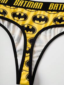 BATMAN X SHEIN Women's Comfortable Soft Bat & Letter Print Thong Panties - Yellow - View 6