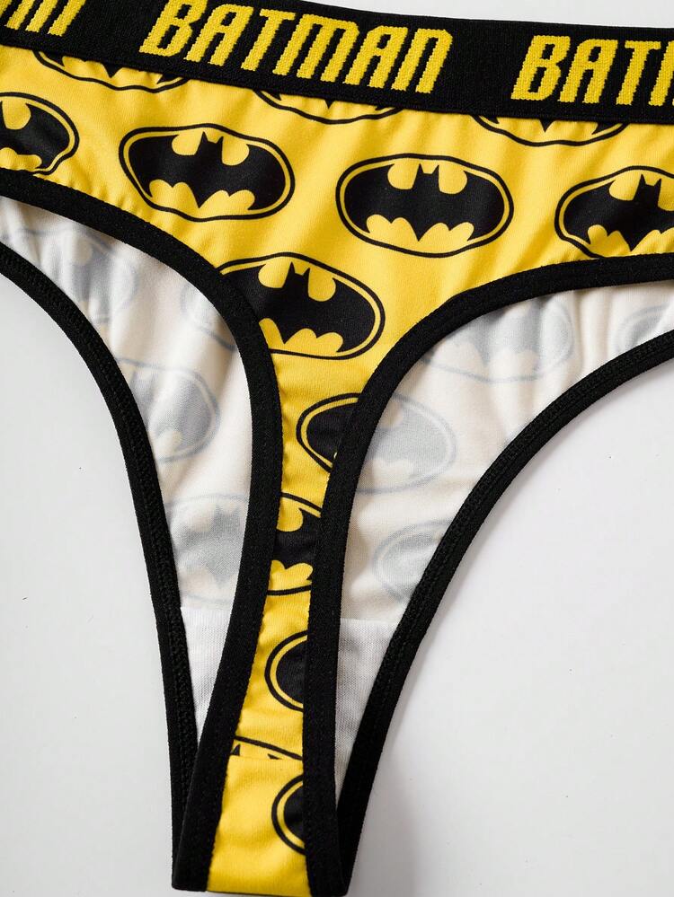 BATMAN X SHEIN Women's Comfortable Soft Bat & Letter Print Thong Panties |  SHEIN USA