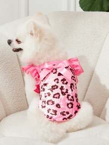 PETSIN 1pc Pet Cat/Dog Velvet Leopard Print Knitted Stretchy Cute Cap Sleeve Ruffled Dog Vest - Multicolor - View 4