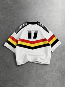 ROMWE MEN Men's Striped Numeral Print Short Sleeve Casual Commuter Polo Shirt - Multicolor - View 2