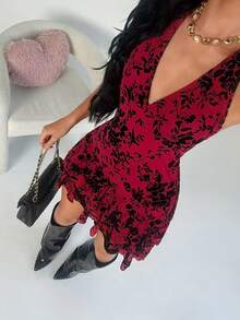 TRNVIE Váy bó sát dệt kim hở lưng gợi cảm dành cho nữ - Màu Đỏ Sâu - Xem 1