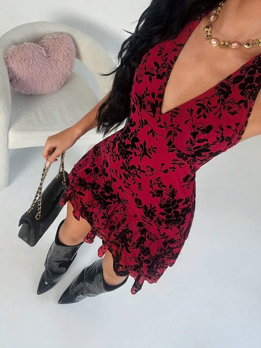 TRNVIE Váy bó sát dệt kim hở lưng gợi cảm dành cho nữ - Màu Đỏ Sâu - Xem 1