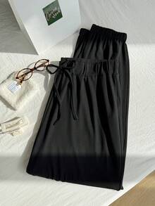 Comfortcana Plus Solid Knot Front High Waist Joggers - Black - View 3