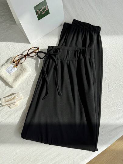 Plus Solid Knot Front High Waist Sweatpants Graduation,Back To School Outfits,Graduation,Teacher Outfits For Women,Back To School