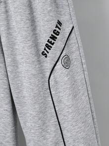 SHEIN Teen Boys Graphic Sweatpants Gray Polyester Everyday Casual With Pockets And Extra Long Design - White - View 5