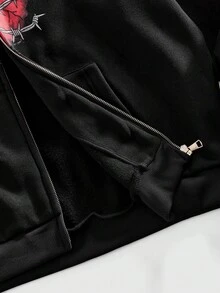 ROMWE MEN Street Life Sudadera con capucha con corazón de espinas oscuras para hombre - Negro - Ver 5