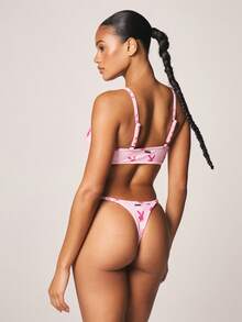 Missguided x Playboy Triangle Bralette With Bunny Print Matching Panty Set For Intimate Occasions - Pink - View 2