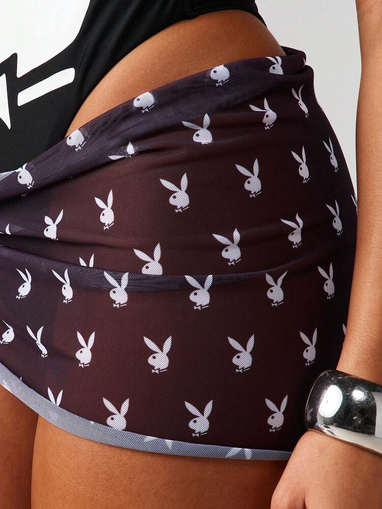 Missguided x Playboy Bunny Mesh Cover Up Wrap Sarong Beach Swimwear Pool Party Summer Vacation Sheer Black Tie Waist Beachwear