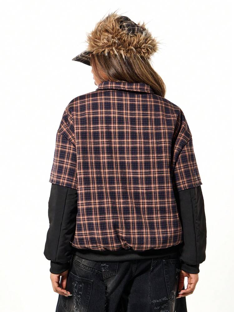 SUMWON WOMEN Veste bomber à carreaux à effet superposé