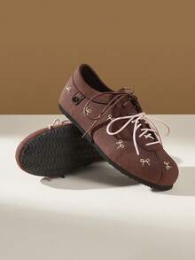 CUCCOO EASI Women's Bow Embroidery Casual Everyday Versatile Flat Athletic Sneakers For Christmas