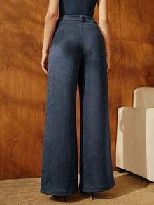 Anewsta 复古麂皮直筒裤，时尚百搭，优雅别致，商务休闲风，适合秋季、冬季、新年、派对、婚礼等场合。 - 藏蓝色 - 查看 3