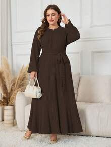 Lacomfia Plus Size Women Knitted Long Sleeve Crew Neck Casual Long Dress, Autumn/Winter