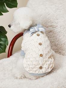 PETSIN 1 件宠物服装，狗/猫快乐小狗休闲时尚可爱舒适镂空针织毛衣 - 蓝色和白色 - 彩色 - 查看 7