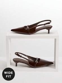 SHUZIA Women's Wide-Fit Pointed Toe, Elegant Fashionable Buckled Back Strap Pumps - Coffee Brown - View 6