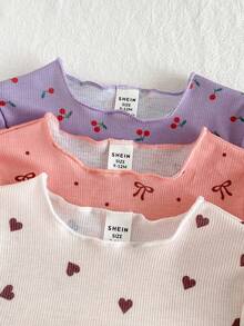 SHEIN Vintaside Kids 3件套女童夏季套装，女婴短袖波点休闲时尚套装 - 粉色 - 查看 8