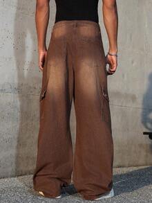 Manfinity EMRG Quần jeans ống đứng cổ điển chắp vá - Cà phê nâu - Xem 3