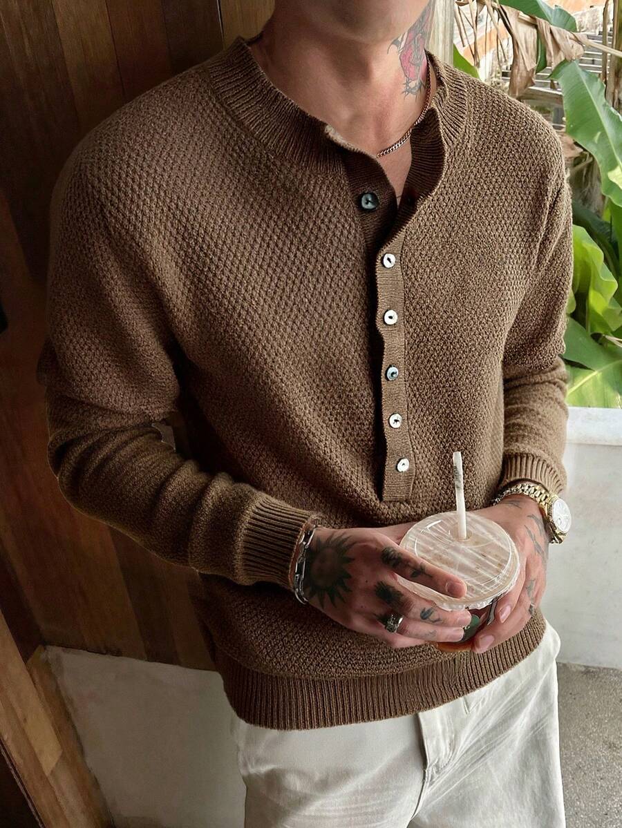Claim Dot Áo len dài tay nam màu trơn, kiểu dáng thường ngày, phong cách công sở, chất liệu cashmere, quần áo nam, áo polo nam cài nút màu nâu, áo polo nam màu nâu, áo thun nam màu nâu, áo sơ mi nam màu nâu, áo thun nam màu nâu, áo Henley màu nâu, áo cardigan nam màu nâu. - màu nâu - Xem 1