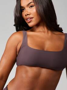 MISSGUIDED Square Neck Bikini Top With Regular Straps Summer Swimwear Beach Pool Vacation Swimsuit Top - Brown - View 5