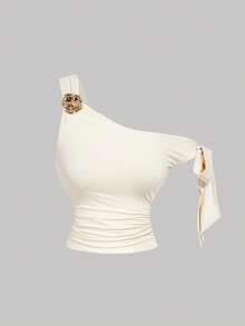 SHEIN MOD 女士两件套：不对称装饰纽扣修身花卉蝴蝶结上衣，春夏假日，情人节，波西米亚风，复古风，外出上衣，度假，复古风，外出，假日服装，沙滩装，优雅派对装，度假装，度假，波西米亚风，优雅派对装，婚礼宾客装，度假装，下午茶派对装 - 彩色 - 查看 5