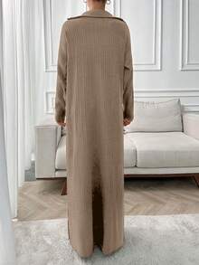 EURMUSE Long Sweater Dresses With Zipper Details,Petite - Camel - View 2
