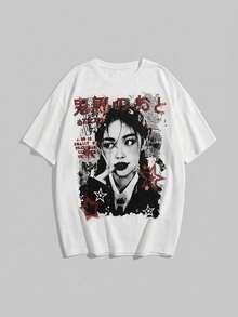 ROMWE Street Life Plus Size Plus Size Boyfriend Style Graphic Print T-Shirt, Streetwear Casual - White - View 6