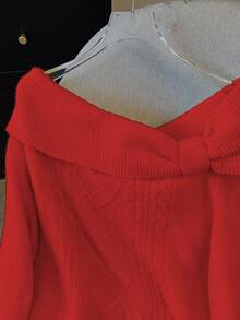 GlowEve CURVE 女士优雅宽松露肩大码毛衣，适合外出和婚礼宾客穿着，秋冬季 - 紅色 - 查看 3