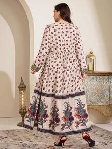 Al Najma 大码女式优雅印花阿拉伯风格连衣裙 - 彩色 - 查看 4