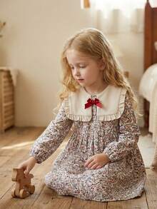 Vintaside Kids 女童春秋季时尚数码碎花衬衫裙，适合温和天气下的户外活动、露营或日常休闲购物 - 彩色 - 查看 9