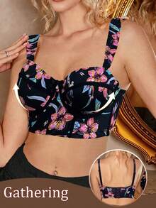 1件装女士优雅印花钢圈文胸 - 彩色 - 查看 6