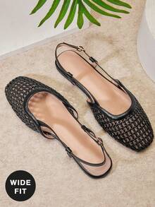 SHUZIA Giày bệt đế bằng PU mềm mại, thoải mái, mũi tròn, dáng rộng dành cho nữ - màu đen - Xem 7