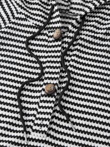 SHEIN LUNE Casual Minimalist Black & White Striped Waffle Knit Sweatshirt Sweatshirt, Suitable For Autumn/Winter Carnival - Multicolor - View 6