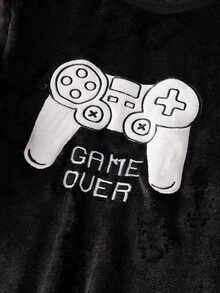 Teen Boys Pajamas-2 Piece Pajama Set Black Game Controller Print Crew Neck Long Sleeve Top Plaid Long Pants Elastic Waist Home Sleep Loungewear Casual Gift Four Seasons 2026 New Year Holiday Essential Youth - Black - View 3