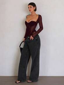 SHEIN BAE Áo corset ren chắp vá gợi cảm cho nữ, trang phục, câu lạc bộ, trang phục phương Tây - Màu Tím - Xem 7