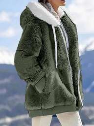 INAWLY Nuevo abrigo con capucha con cremallera y peluche suelto para mujeres, ajuste regular, para otoño/invierno