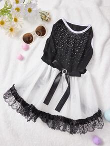 PETSIN 1件可愛的黑白鑽石寵物裙,適用於婚禮、攝影、外出等場合 - 黑色 - 查看 2