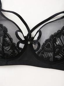 DesireSculpt 女士蕾丝撞色网纱钢圈文胸（1件装） - 黑色 - 查看 8