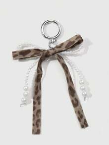 ROMWE Kawaii 1 chiếc móc khóa/móc túi đính hạt ngọc trai giả màu trắng thủ công chất lượng cao, họa tiết da báo nâu, nơ ruy băng nhung, phong cách Hàn Quốc sang trọng và thời trang, thích hợp cho phụ nữ, đeo hàng ngày hoặc làm quà tặng - màu nâu - Xem 8