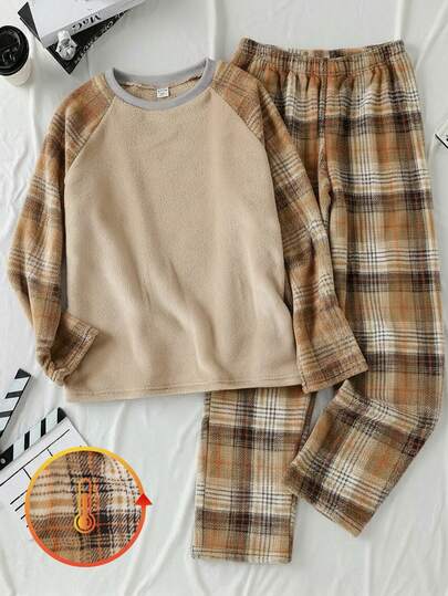 Conjunto de sudadera y pantalones de felpa suave para niños, ropa de estar en casa informal para otoño/invierno